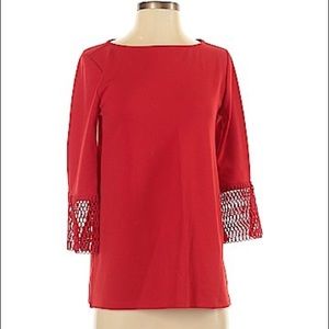Ann Taylor Factory Red 3/4 Sleeve Top